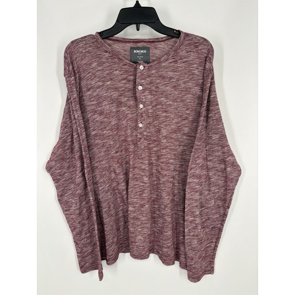 Bonobos Slim Fit Long Sleeve Henley Shirt Burgundy Maroon Red Colorful Mens XL